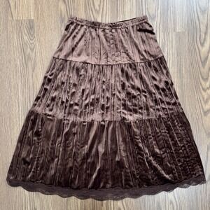 VTG No Boundaries Skirt Juniors Small Brown Velour Crinkle‎ Lace Whimsigoth Y2K